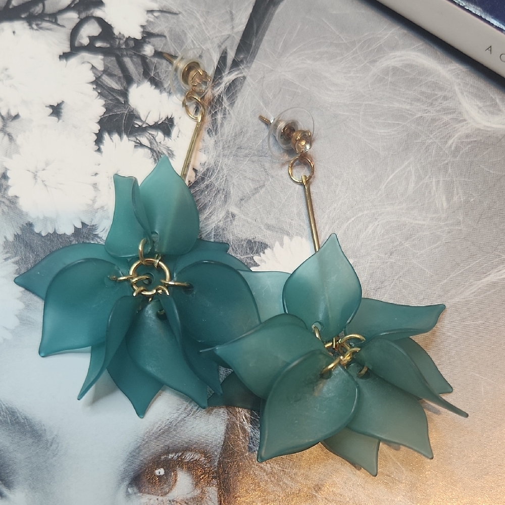 Floral Drop Earrings in Teal